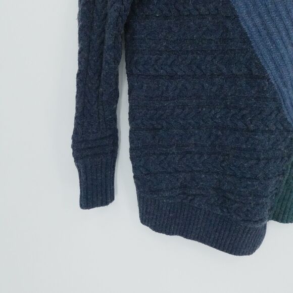 LL Bean Womens Medium Blue Wool Blend Sweater Cable Knit Cowl Neck Asymmetric - Picture 7 of 14